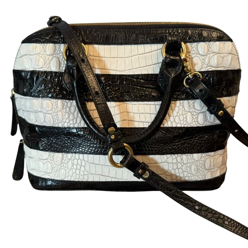 BRAHMIN VIVIAN PURSE Black and White Croc-Embossed Women's Bag